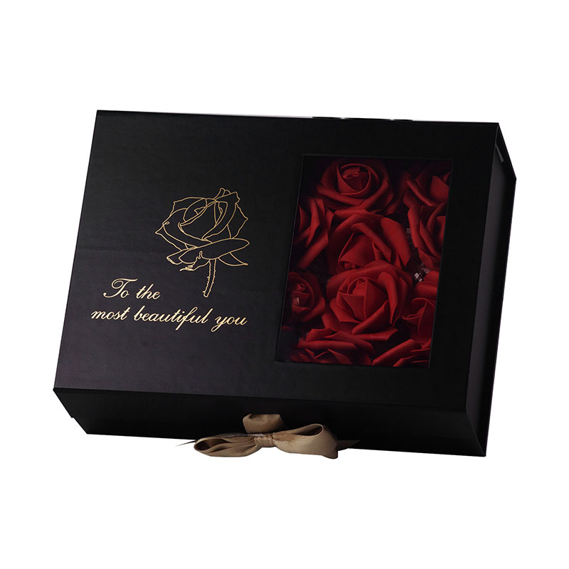 Wholesale Luxury Black Flower Roses Gift Packaging Basket Boxes With Clear Window